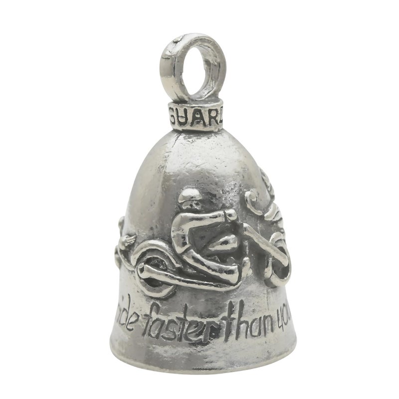 Guardian Bell Never Ride Faster Than Your Angel Can Fly Good Luck Bell w/Keyring & Black Velvet Gift Bag | Motorcycle Bell | Lead-Free Pewter | Good Luck Gift | Bike Bell | Made in USA - Image 1
